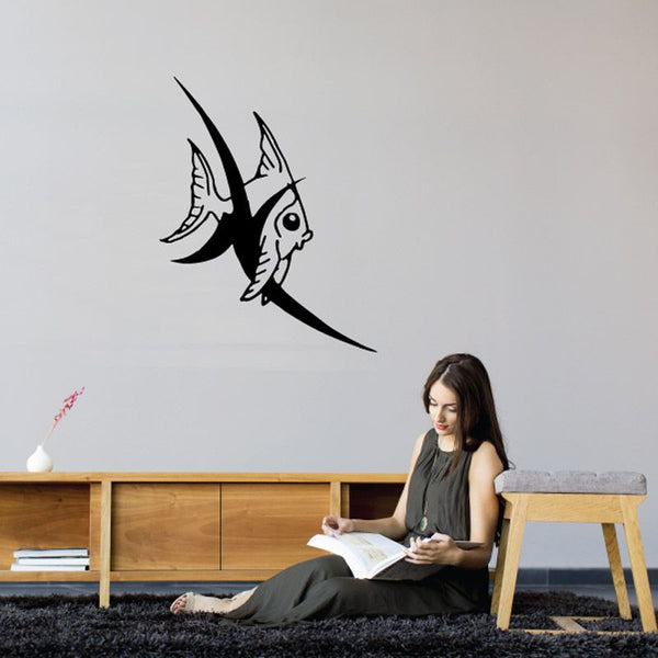 Tribal fish wall vinyl decal, black fish silhouette with stylized fins