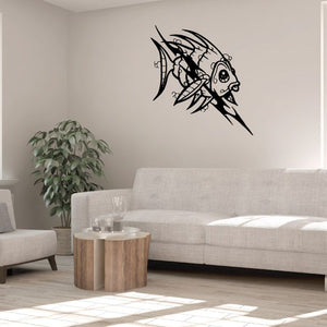 Black tribal fish wall decal vinyl sticker with detailed outlined fish design
