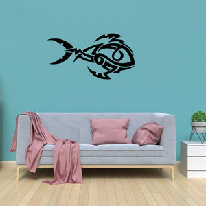 Tribal fish wall decal, black vinyl with tribal pattern details on fish body