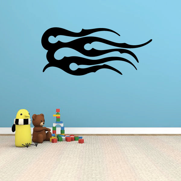 Black tribal flame wall decal with light blue flame highlights