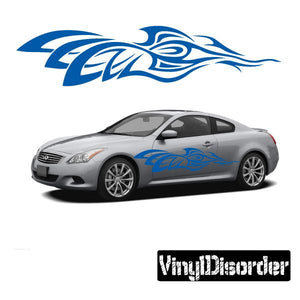 Blue tribal flame vinyl decal with flame swirl design for car or wall use