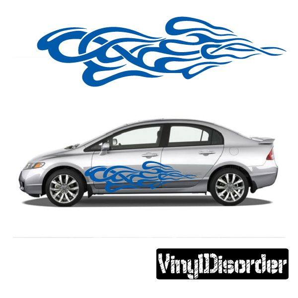 Tribal flames vinyl car decal, blue tribal flame swirl for side doors