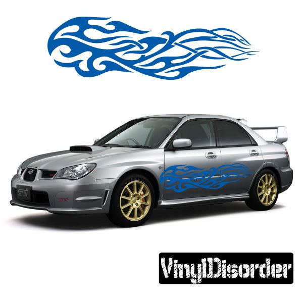 Tribal flames vinyl wall decal in blue with sweeping tribal flame lines