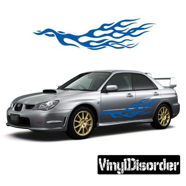 Blue tribal flame vinyl decal for car doors and front quarter panel