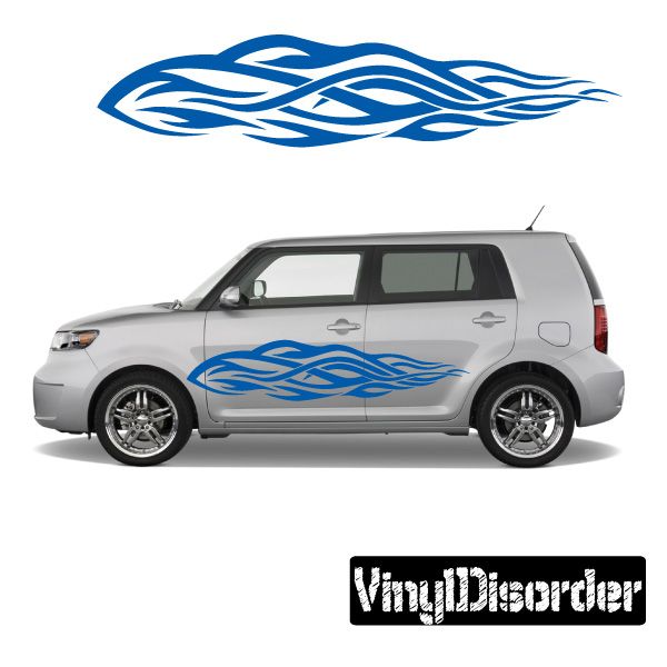 Blue tribal flame stripe vinyl car decal for side doors
