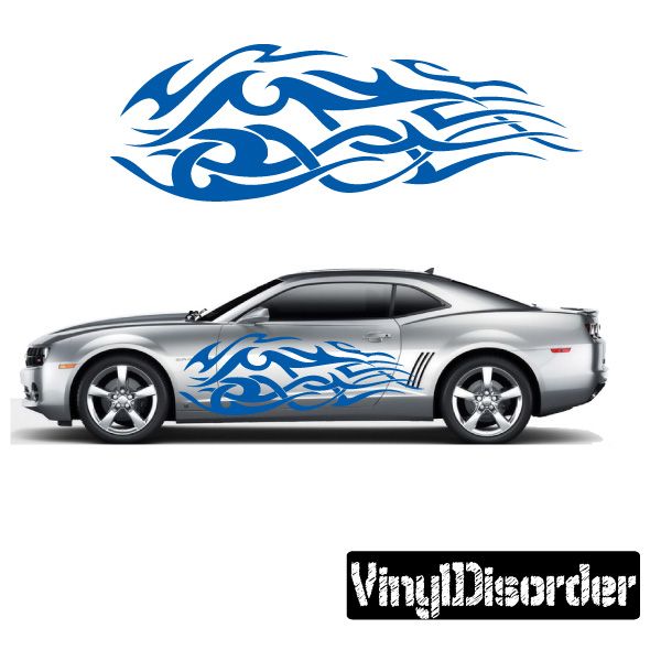 Tribal flames vinyl decal with blue swirling flame design