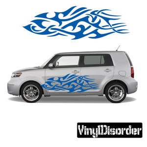 Blue tribal flame vinyl car decal design
