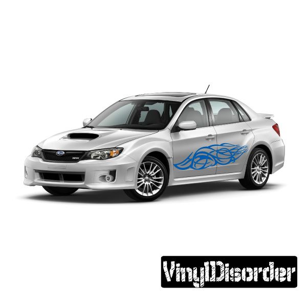Tribal flame vinyl decal for car door, blue tribal flame design