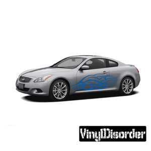 Tribal flames vinyl decal with blue flame and swirl graphics