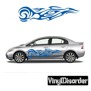 Tribal flame car vinyl decal, blue swirling flames for door and side panel