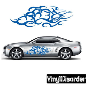 Tribal flames vinyl decal with blue tribal swirl flame design