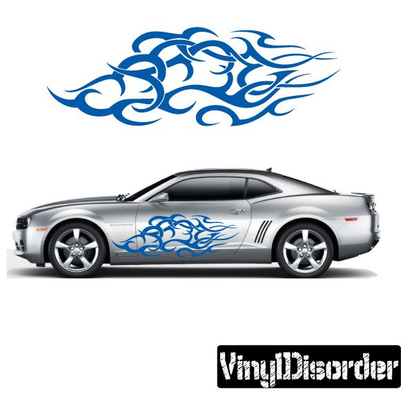 Tribal flames vinyl decal with blue tribal swirl flame design