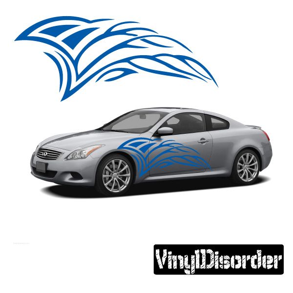 Blue tribal flame vinyl decal for car body