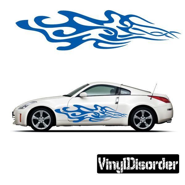 Tribal flames vinyl car decal with blue tribal flame graphic