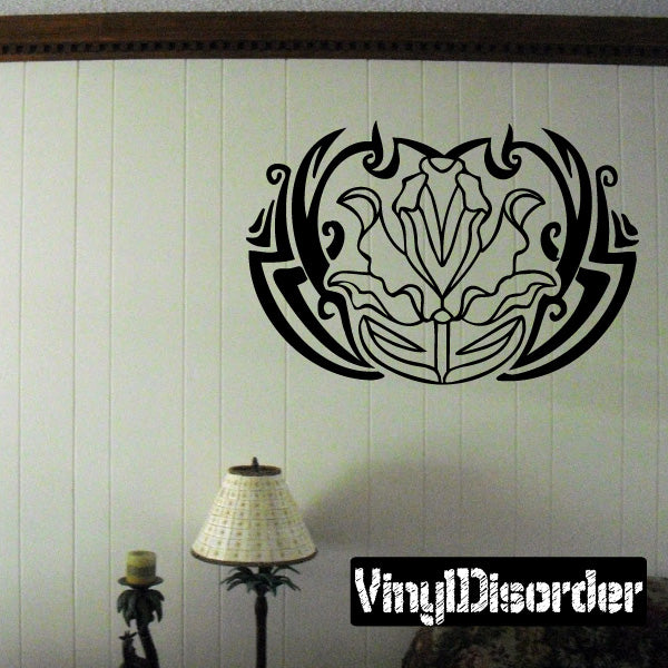 Tribal flower wall decal with symmetrical lotus centerpiece and ornate scroll frame
