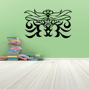 Floral tribal lady wall decal with black and green ornate flower design
