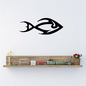 Tribal freshwater fish decal, black stylized fish silhouette