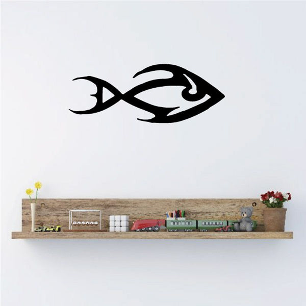 Tribal freshwater fish decal, black stylized fish silhouette