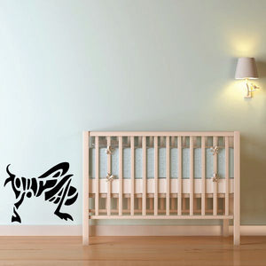 Tribal grasshopper wall decal, black stylized insect design.