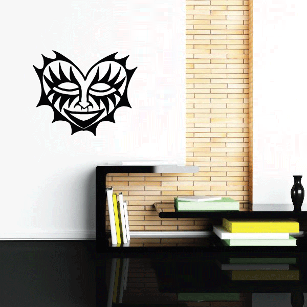 Tribal heart mask decal, black tribal-style face with heart shape accents