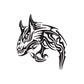 Tribal wolf head hunting decal in black and white, stylized tribal line art