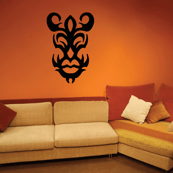 Black tribal kissy mask vinyl decal with stylized tribal face design