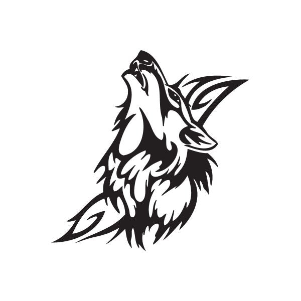 Image of Tribal Leaves and Wolf Howling Decal