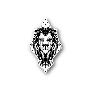 Tribal lion vinyl sticker with white line-art lion head design