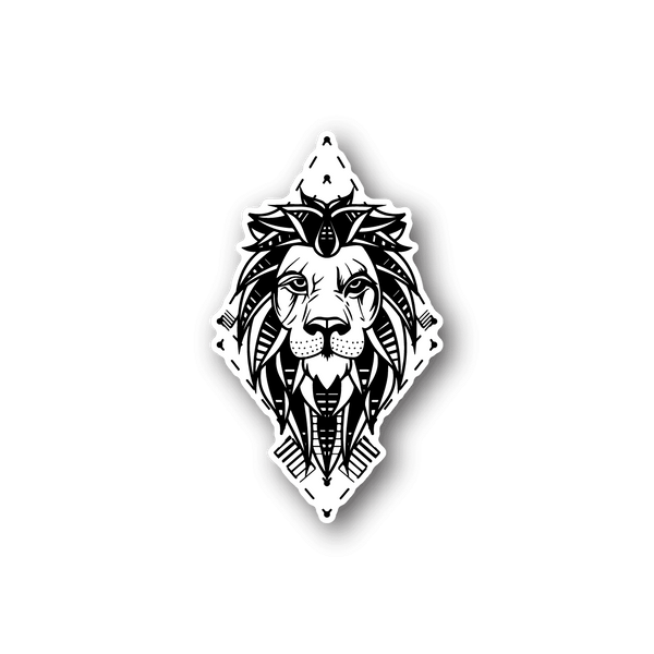 Tribal lion vinyl sticker with white line-art lion head design