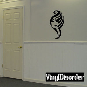 Tribal goddess face decal, black profile silhouette with flowing hair design