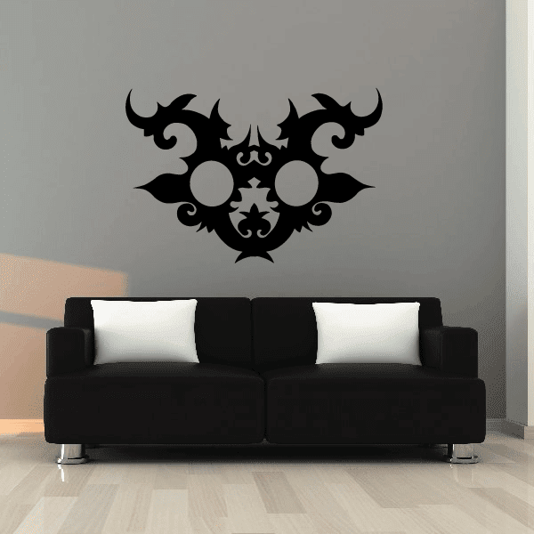 Tribal dragon wall decal with mandala mandelbrot-style center, black ornamental design