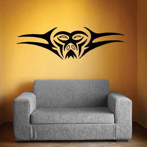 Tribal monkey face wall decal in black with curved side flourishes