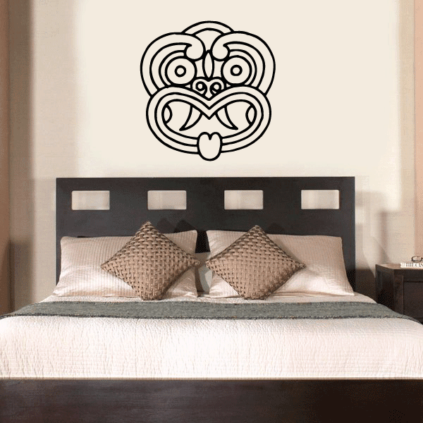 Monster mask decal with heart outline, black line art face and circular eyes