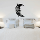 Tribal moon face wall decal: black crescent with tribal face design