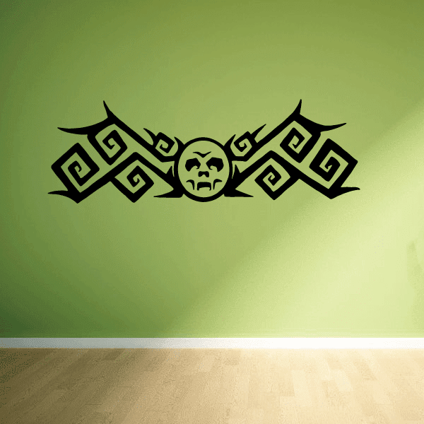 Tribal moon with fangs decal, black crescent skull face with tribal knot patterns