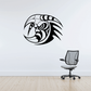 Tribal moon with horns decal, black tribal eye design with bold white accents