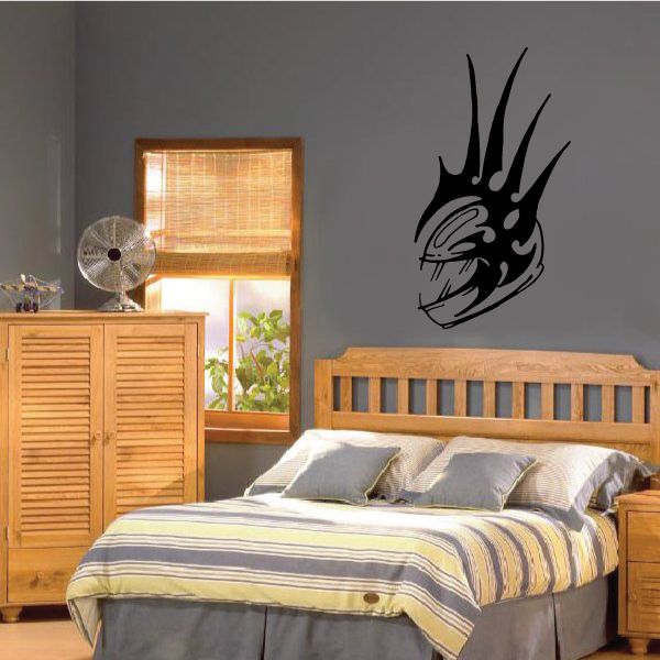 Tribal motorcycle helmet wall decal, black flame design