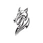 Tribal wolf head decal, black and white graphic with stylized mane