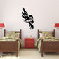 Black tribal owl wall decal with stylized wings and eye details