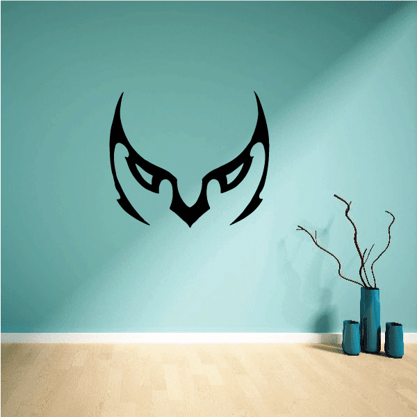Tribal owl mask decal, black tribal owl face graphic