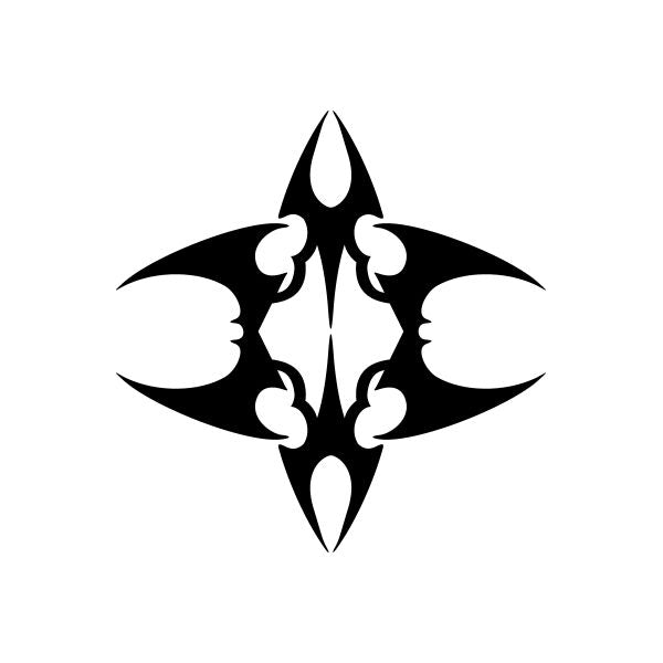 Tribal car vinyl decal, black flame-and-swirl emblem with pinstripe lines