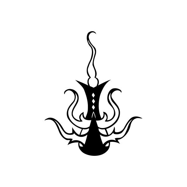 Tribal flame car vinyl decal sticker, black outline with central symbol