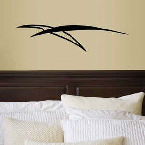 Tribal pinstripe wall decal, black tribal-style vinyl graphic above bed