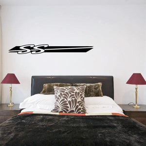 Tribal pinstripe wall decal vinyl sticker in black, stylized SS logo.