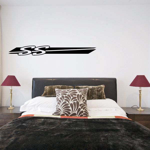 Tribal pinstripe wall decal vinyl sticker in black, stylized SS logo.