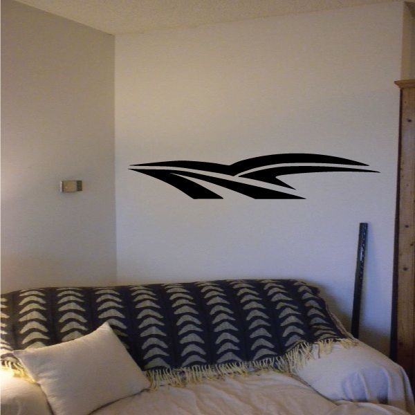 Tribal pinstripe wall decal in black and off-white, graphic stripe arrow design