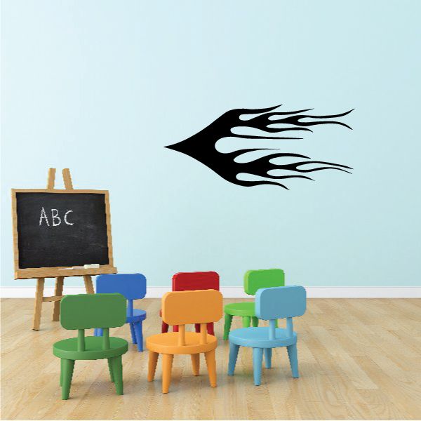 Black tribal flame pinstripe wall decal with white flame details
