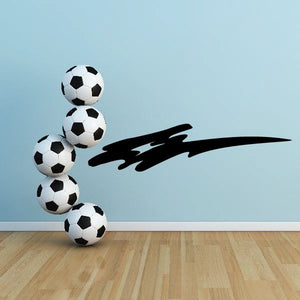Soccer ball wall decal with black tribal-style streak, vinyl sticker design