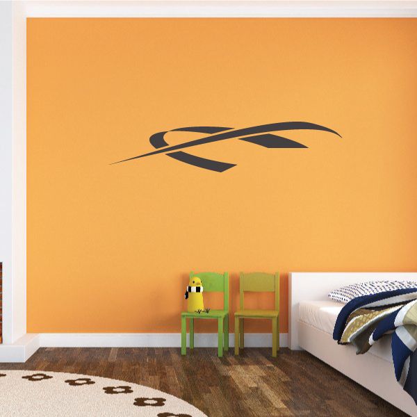 Tribal pinstripe wall decal, black stylized arrow emblem with curved lines