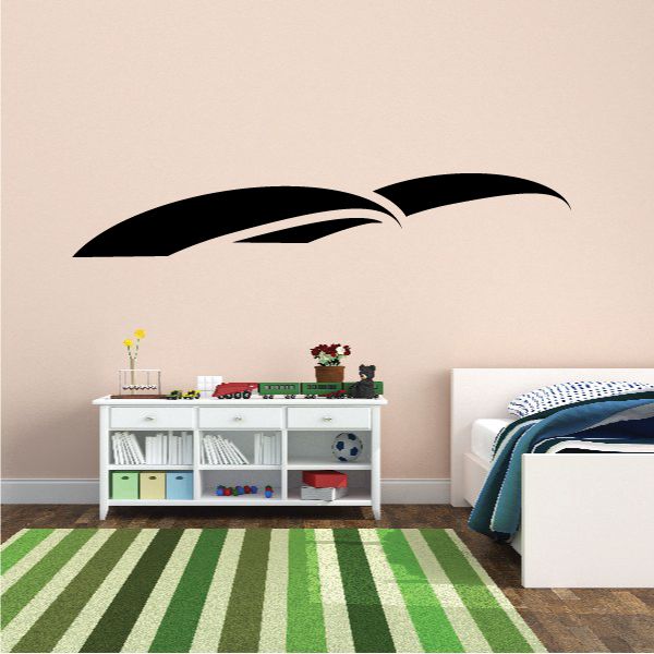 Black tribal pinstripe wall decal with sweeping curved shapes and center stripes